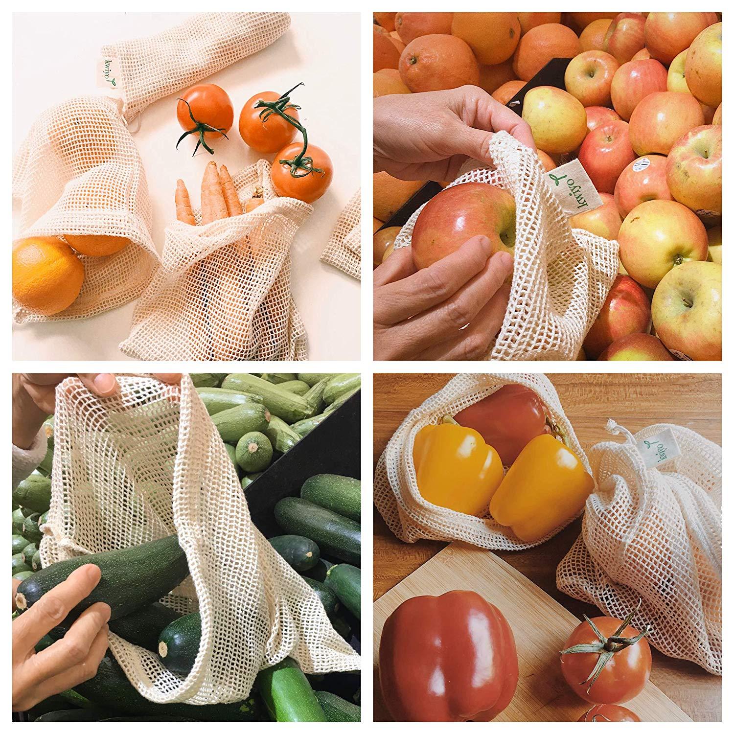 Cotton Produce Bags - 6 Pack Reusable Mesh Produce Bags - Washable Vegetable Bag 2