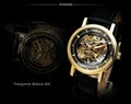 2015 WINNER brand fashion men mechanical hand-wind skeleton dial genuine leather 14