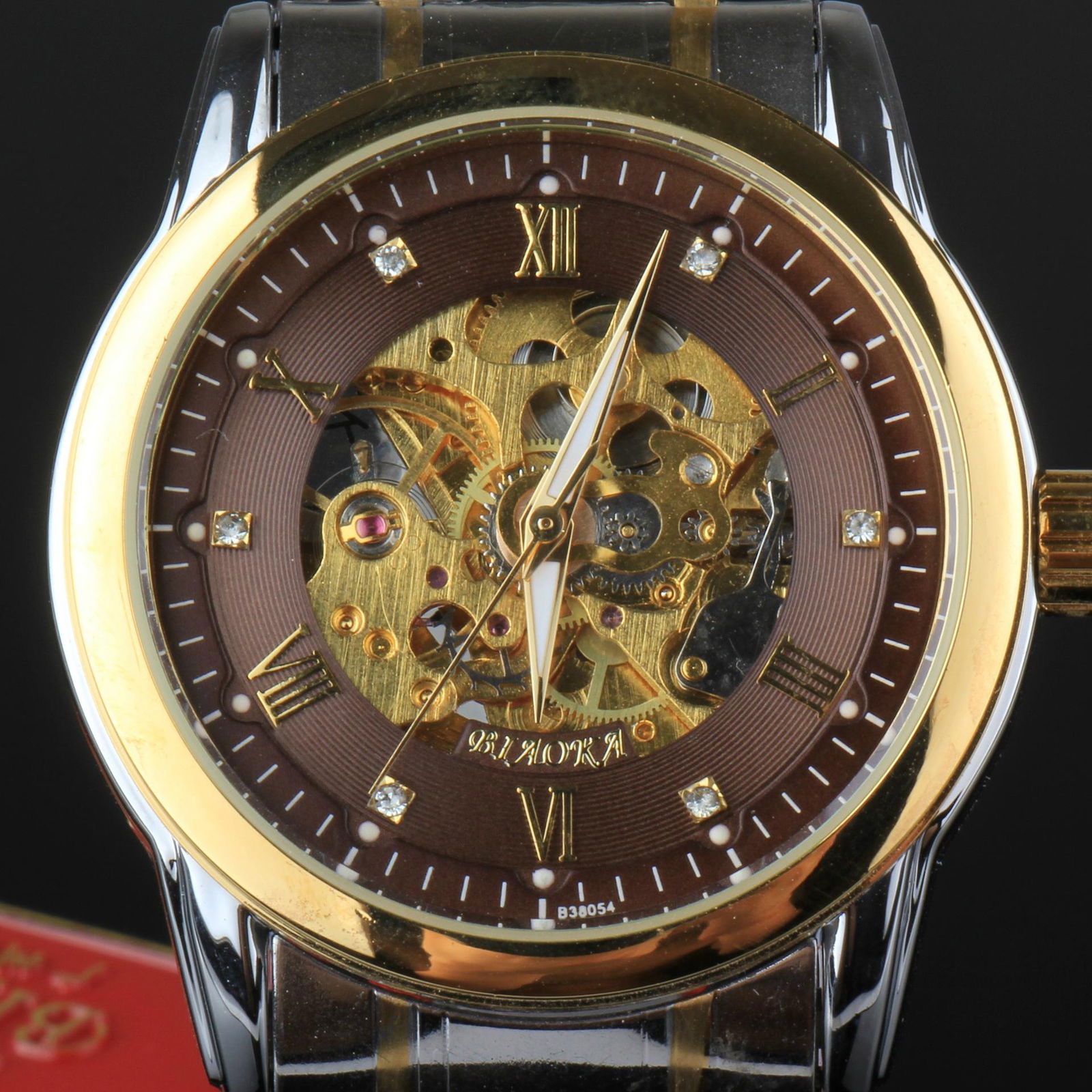 2015 New Men Fashion men watch Male Round Mechanical skeleton Watch Men 5