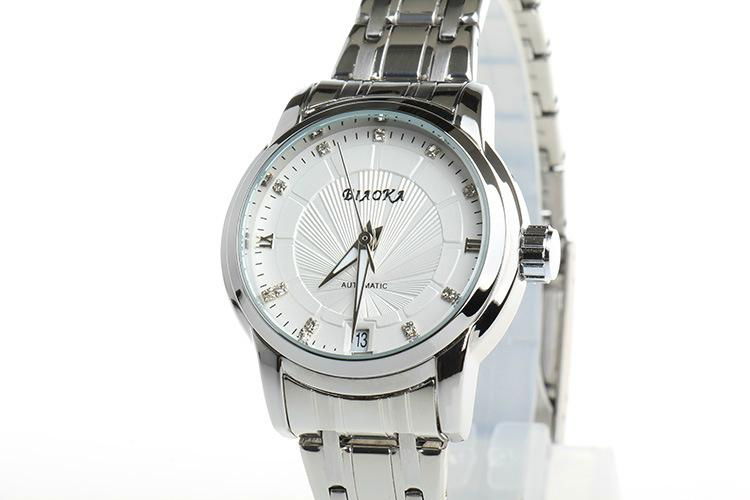 Classic Full Stainless Steel Clasp Watch Stamp Calendar Clear Mineral Glass Silv 2
