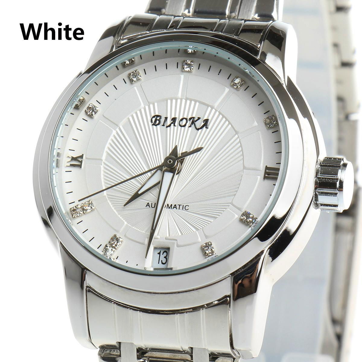 Classic Full Stainless Steel Clasp Watch Stamp Calendar Clear Mineral Glass Silv