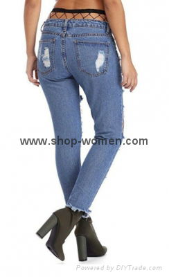 Broken Hole Fringed Jeans with Pockets With Net Pantyhose 2