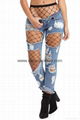 Broken Hole Fringed Jeans with Pockets With Net Pantyhose 1