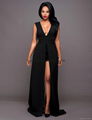 V Neck Backless Maxi Romper 1