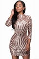 3/4 Sleeve Shining Sequined Bodycon Backless Dress 4