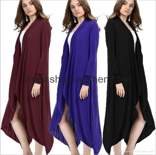 Long Sleeve Asymmetrical Drape Open Front Maxi Long Cardigan