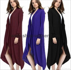 Long Sleeve Asymmetrical Drape Open Front Maxi Long Cardigan