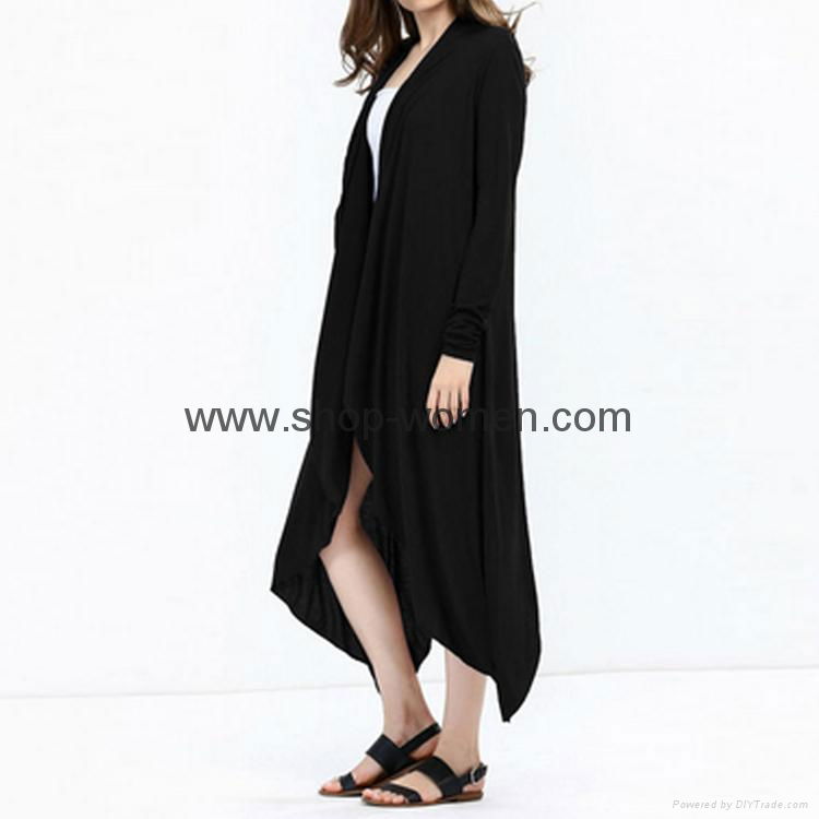 Long Sleeve Asymmetrical Drape Open Front Maxi Long Cardigan 2