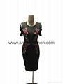 Embroidery Cold Shoulder Mesh Insert Bodycon Dress 3