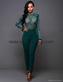 Long Sleeve Rhinestone Mesh Bodice Jumpsuit 2