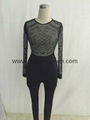 Long Sleeve Rhinestone Mesh Bodice Jumpsuit 3