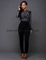 Long Sleeve Rhinestone Mesh Bodice Jumpsuit 4