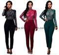 Long Sleeve Rhinestone Mesh Bodice Jumpsuit 1