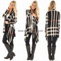 Womens Casual Plaid Open Front Irregular Hem Knit Cardigan 1