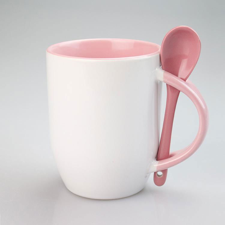 11oz Sublimation Double-colored Porcelain Cup With Inserted Spoon 4