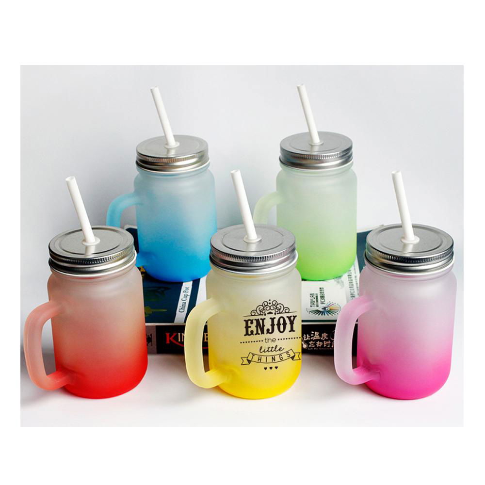 430ml Customized Glass Mason Jar With Lid And Straw For Sublimation Transfer