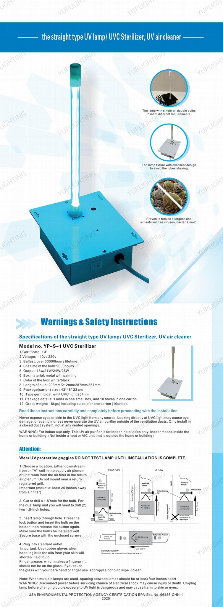 Induct UV Air Purifier HAVC Germicidal UV lights HVAC UV Air Cleaner YP-S-1  3