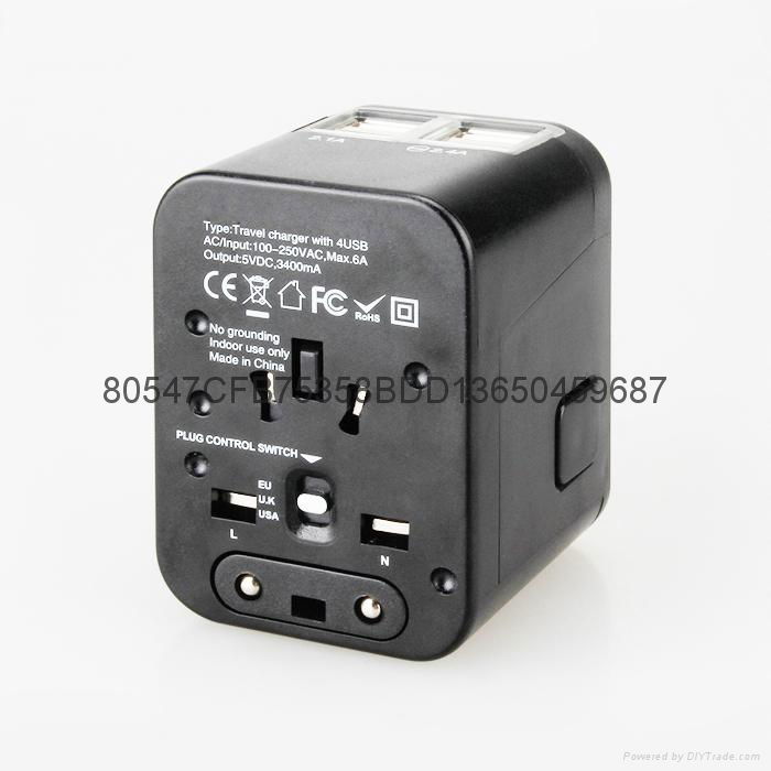 4USB adapter travel adapter Universal Travel Adapter with USB Charger 2