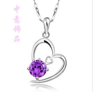 愛心紫水晶925純銀項鏈