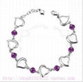 天然紫水晶925純銀心連心手鏈