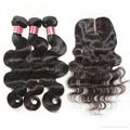 100% Human Virgin Hair Bundles With Lace Closure Body Wave Hair Extensions 1