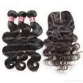100% Human Virgin Hair Bundles With Lace Closure Body Wave Hair Extensions