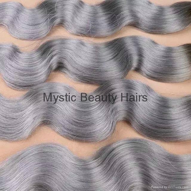 Unprocessed Human Hair Body Wave Wavy Hair Weaves T1B/Grey Color 5