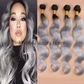 Unprocessed Human Hair Body Wave Wavy Hair Weaves T1B/Grey Color