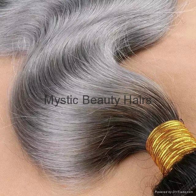 Unprocessed Human Hair Body Wave Wavy Hair Weaves T1B/Grey Color 4