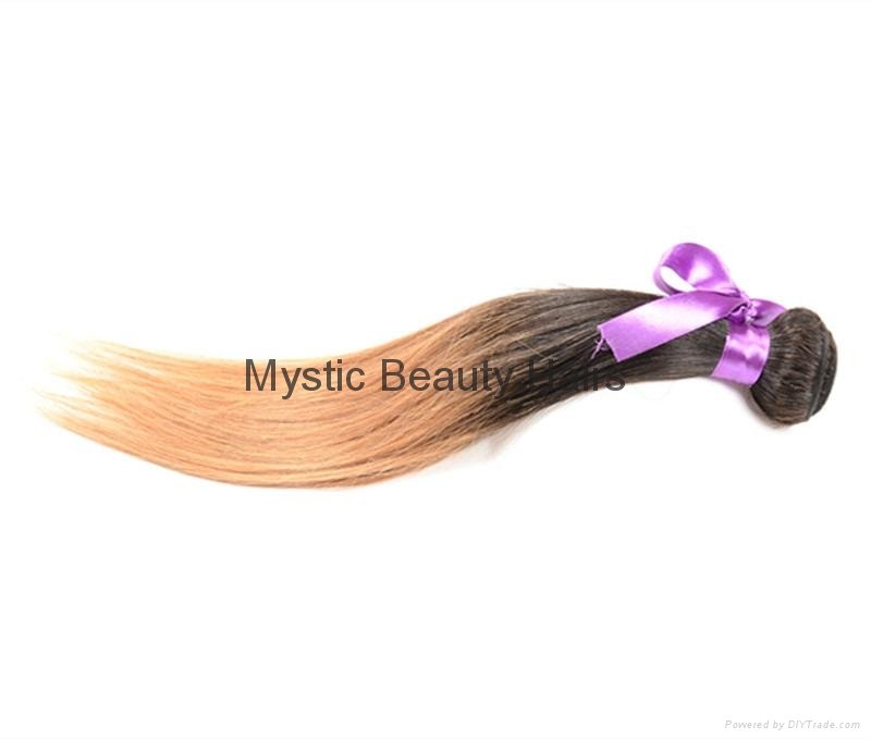 Unprocessed Virgin Human Hair Hair Weaves Brazilian Straight T1B/30 Color  3