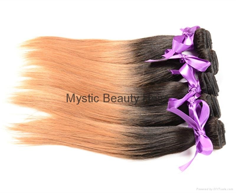 Unprocessed Virgin Human Hair Hair Weaves Brazilian Straight T1B/30 Color  2