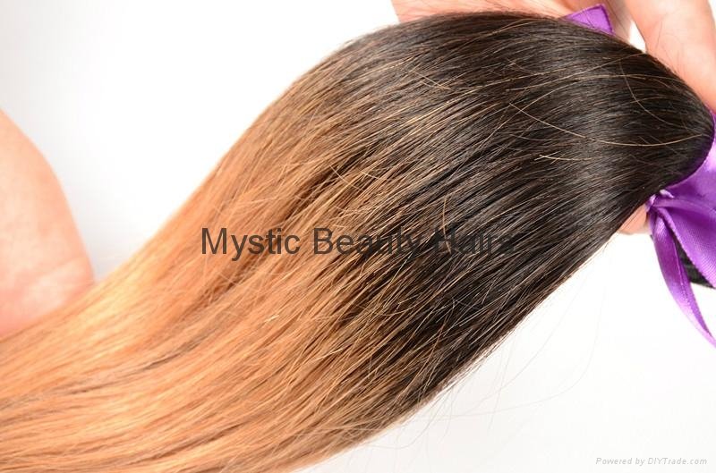 Unprocessed Virgin Human Hair Hair Weaves Brazilian Straight T1B/30 Color  4