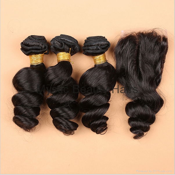 100% Human Hair Virgin Brazilian Lace Closures with Bundles Loose Wave Extension 5