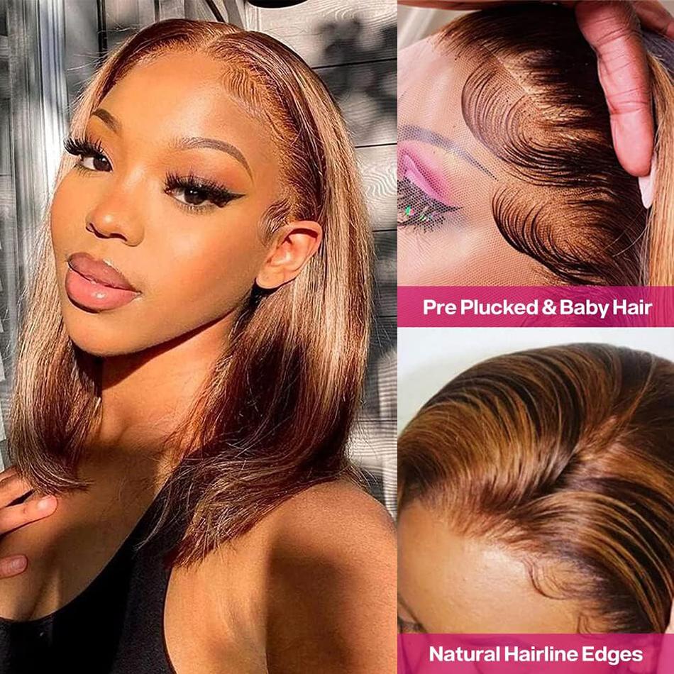 100% Brazilian Human Hair P4/27 Highlight Color 13*4 Full Lace Frontal Bob Wig 3