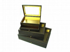 Rectangular spring hinge box w/window & drawer