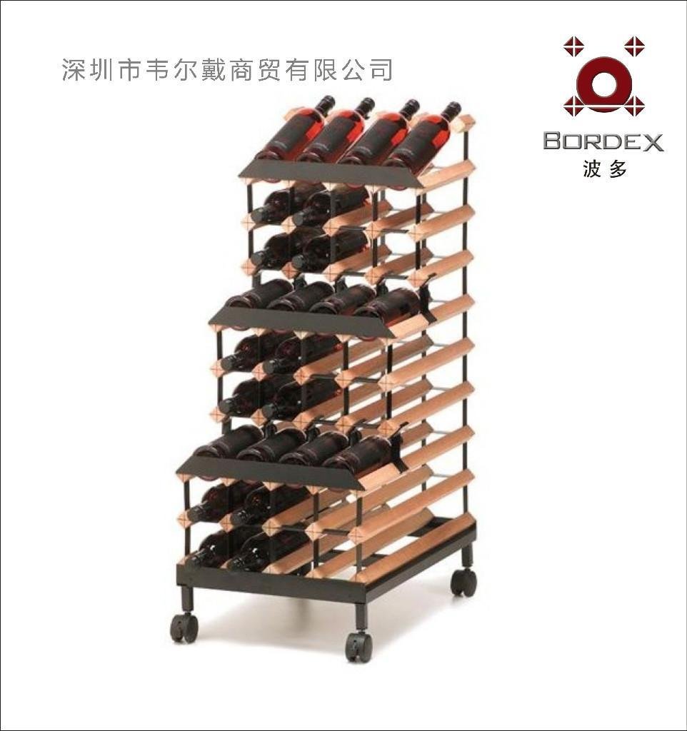 波多48瓶移动实木红酒展示酒架
