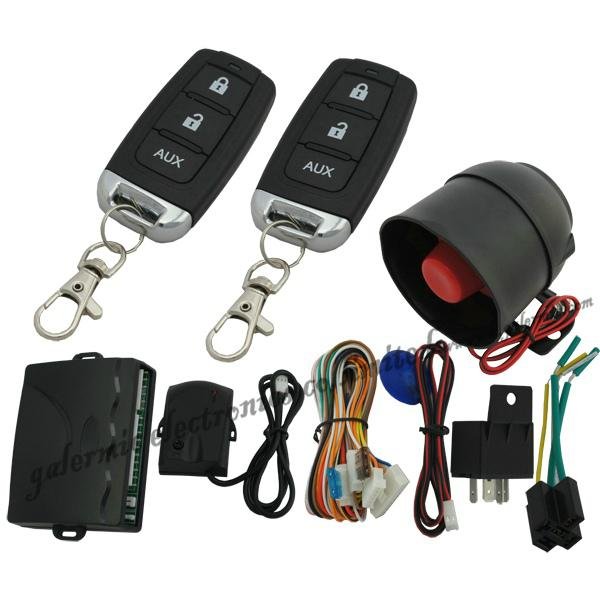 One way car alarm system with remote car door lock unlock trunk release function