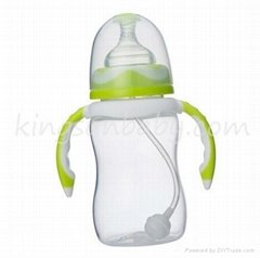 Plastic Baby Nursing Feeder Bottle Wide Mouth with Double Colors Handle