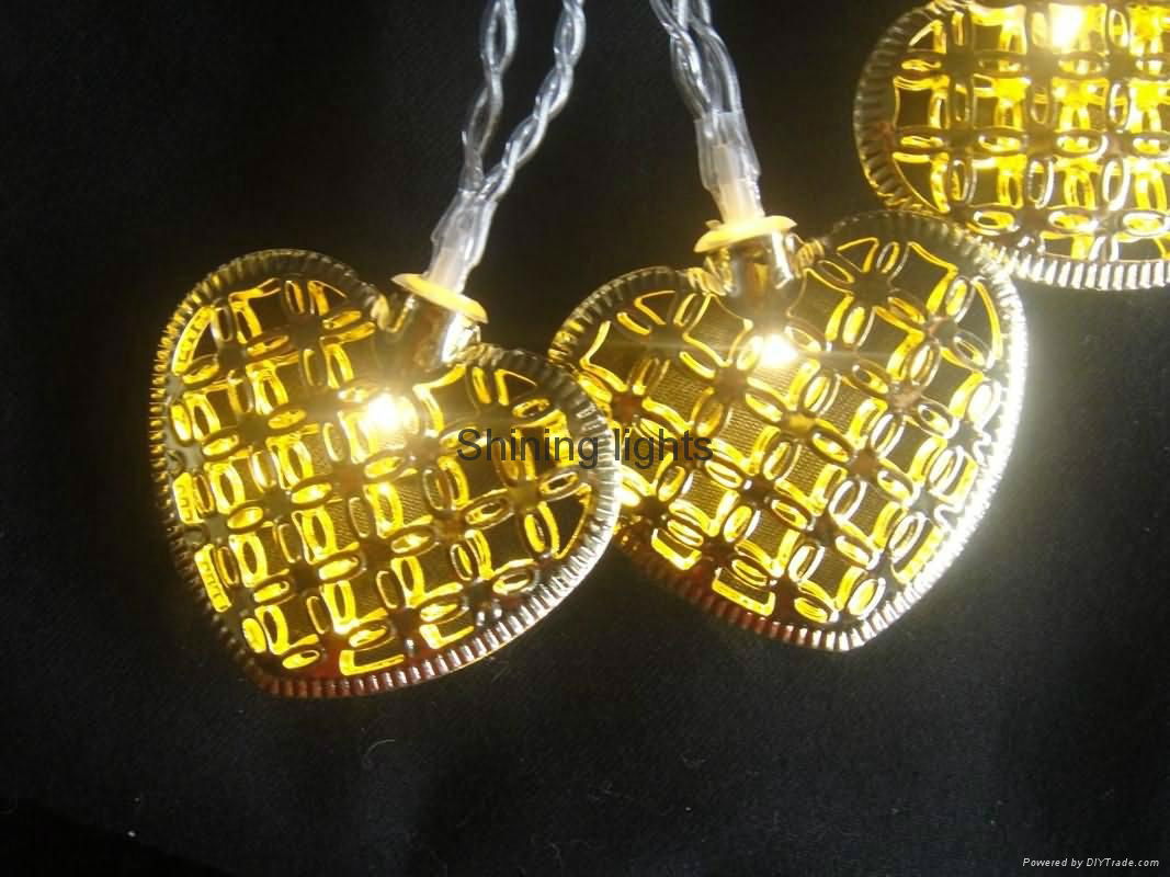 10LED Battery waterproof outdoor gold metallic heart lights