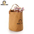 New Arrival Customized Logo Kraft Bucket Bag/Round Durable Washable Kraft Paper 