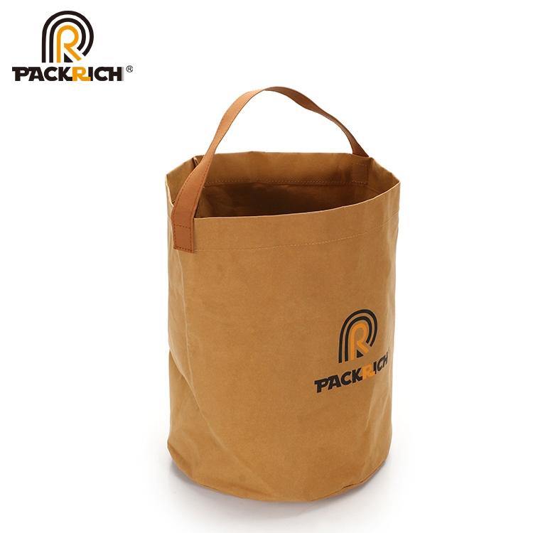 New Arrival Customized Logo Kraft Bucket Bag/Round Durable Washable Kraft Paper  2