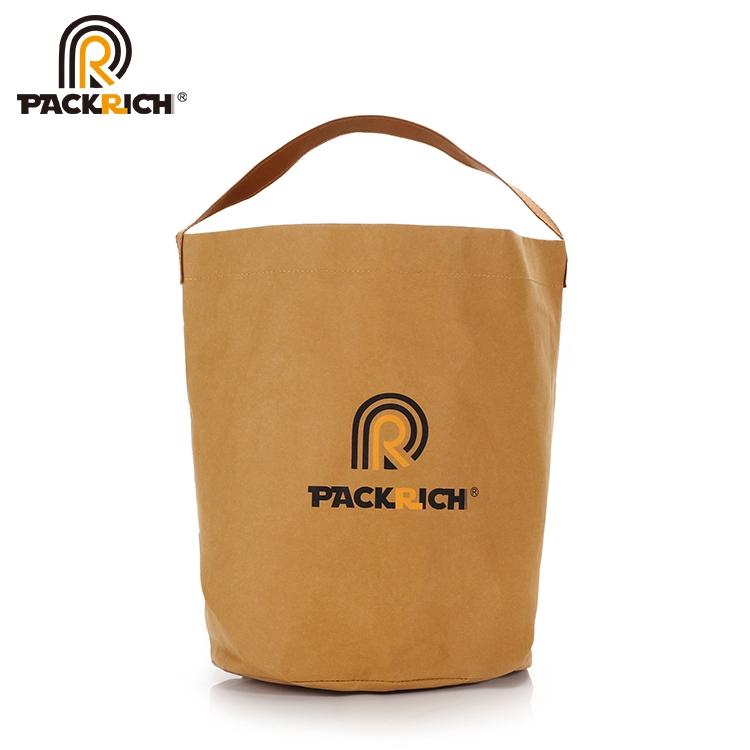 New Arrival Customized Logo Kraft Bucket Bag/Round Durable Washable Kraft Paper  5