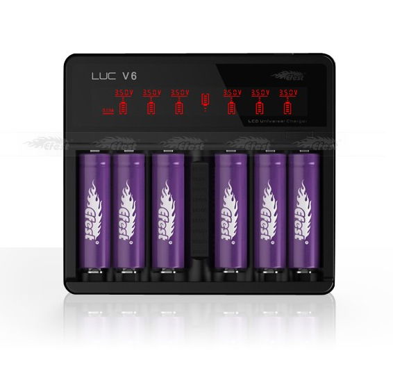 Best 6 bay 18650 battery charger efest luc v6 0.68a/2a current 3