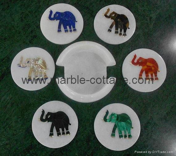 Tea Coasters in White Marble Inlaid