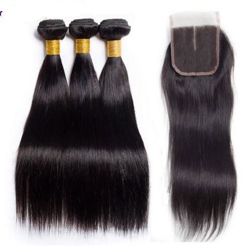 Brazilian Hair Weave 3 Bundles Brazilian Straight Hair With Lace Closure 