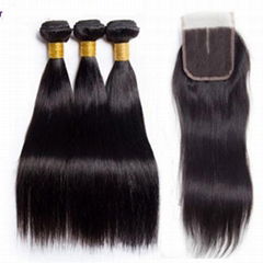 Brazilian Hair Weave 3 Bundles Brazilian Straight Hair With Lace Closure