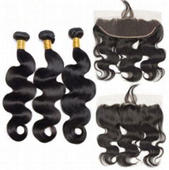 Brazilian Body Wave With Closure 3 Bundles With 13x4 Free Part Lace Frontal