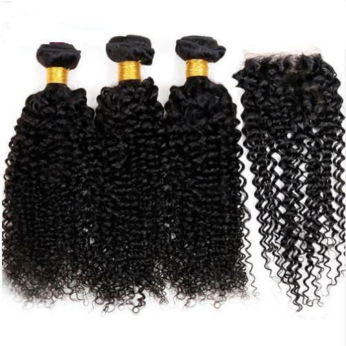 Brazilian Kinky Curly Human Hair Bundles With Closure Brazilian Remy Hair 