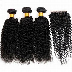 Brazilian Kinky Curly Human Hair Bundles With Closure Brazilian Remy Hair 