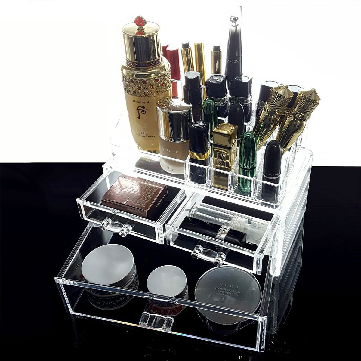 桌面抽屜式亞克力 透明化妝品收納盒 大號梳妝台 護膚整理置物架 3